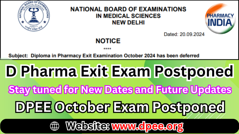 DPEE October 2024 Exam Postponed | D Pharma Exit Exam Postponed